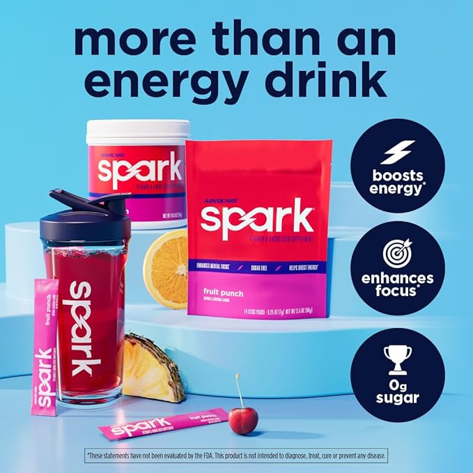 AdvoCare Spark - Energy Drink Mix - Vitamin &amp Amino Acid Supplement - Supports Energy &amp Focus* - Portable Immune Support* - Sugar-Free - Fruit Punch 14 Stick Packs (3.5 oz)