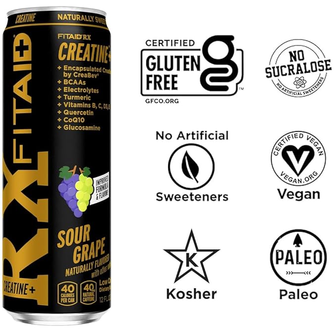 FITAID RX Recovery Blend Plus Creatine Contains BCAAs Glucosamine Turmeric B-Complex Electrolytes 12 Fl Oz (Pack of 12)