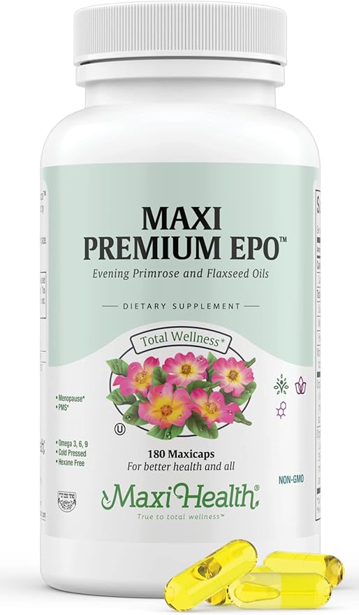 Organic Evening Primrose Oil Capsules 1500mg - EPO Gamma Linolenic Acid Supplement - Hormone Balance for Women - PMS &amp Hot Flashes Menopause Relief - GLA Hormonal Acne Supplements 180 Count
