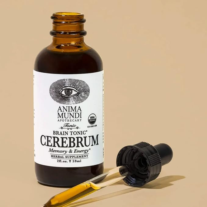 Anima Mundi Apothecary Cerebrum Brain Tonic - Cognitive Support Supplement - Liquid Drops with Lion's Mane and Ginkgo - Brain Booster Liquid Supplement for Memory Support (2oz / 60ml)