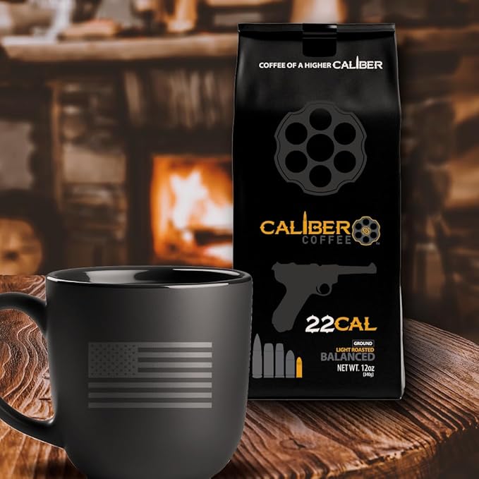 Caliber Coffee .22 Cal Ground Light Roast – Balanced Fruity Caramel Flavors – 100% Artisan Roasted Arabica Coffee – Small-Batch Hand-Crafted – Veteran Owned – 12oz Bag