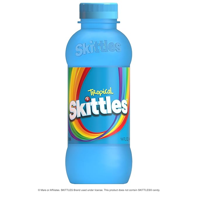 SKITTLES™ Candy Flavored Drink - Tropical Flavor | Bulk Candy Drinks with Fruity Flavors | 12 Fl oz. Bottles Pack of 12