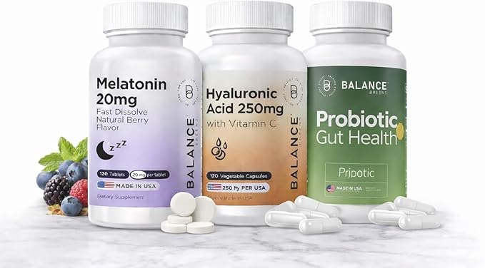 Balancebreens Melatonin + Hyaluronic Acid + Probiotics Sleep Skin &amp Gut Support Bundle