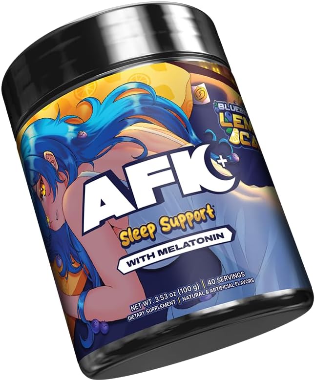 Gamer Supps AFK+® (with Melatonin): Blueberry Lemon Cake - 40 Servings - Keto Friendly Magnesium-Focused Sleep Support Supplement Apigenin Sugar Free