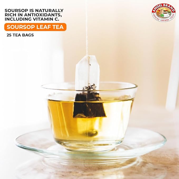 Angel Brand Soursop Tea Bags 25 – Pack 3 – Tea Bags for Health Benefits and Immune Support Famous in Jamaican Culture - Graviola Soursop Leaves gives Taste Vitamins &amp Minerals