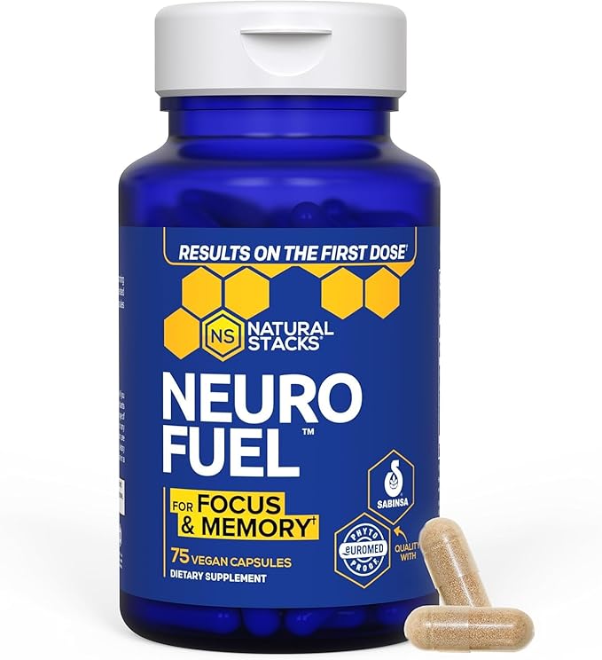 NATURAL STACKS Original NeuroFuel Nootropic Brain Support Supplement - 750mg L-Carnitine &amp 500mg L-Phenylalanine - Brain Supplement for Memory and Focus* - 75 Focus Pills