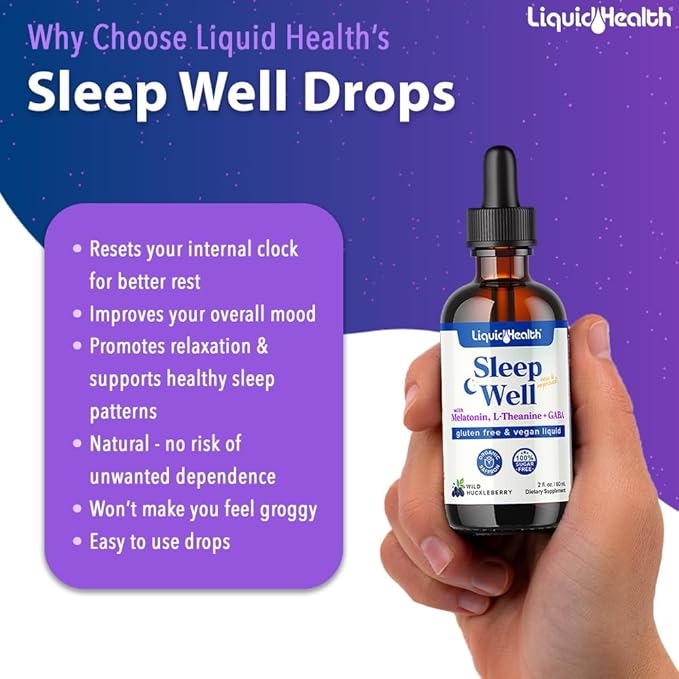 LIQUIDHEALTH Sleep Well Melatonin Drops &amp Calcium and Magnesium Liquid Joint Supplement Bundle - Natural Herbal Sleep Aid Promotes Relaxation Bone Tissue &amp Joint Support - USA Made Vegan
