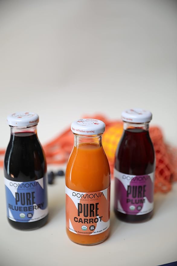 Pomona Organic Juices Pure Blueberry Juice Cold Pressed Organic Juice Non-GMO No Sugar Added Not from Concentrate Gluten Free Kosher Certified Preservative Free 8.4 Ounce (Pack of 12)