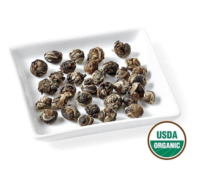 Golden Moon Tea Organic Jasmine Pearls Green Tea - Loose Leaf Dragon Pearls Premium Grade Non GMO - Travel Tin (48 Servings)