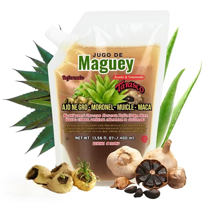 400ML Maguey Juice Tarasco Ajo Negro Moronel Muicle Maca - Jugo De Maguey Reforzado Extract | All Natural 100% Juice | Jugo de Maguey de Michoacan Sabor Natural