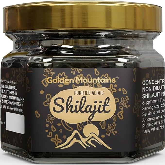 Pure Authentic Siberian Altai Golden Mountains Shilajit Resin 100g 3.53oz - Measuring Spoon – Quality &amp Safety Certificate in Each Box