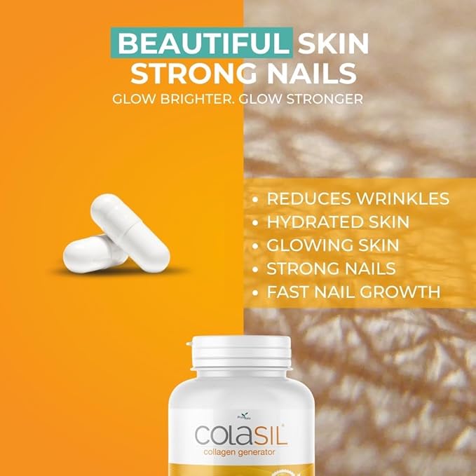 Colasil Collagen Booster Capsules – Organic Silica (OSA) + Hydrolyzed Collagen Generator for Hair Skin Nails Bones &amp Joints – High Absorption Non-GMO Allergen-Free 120 Capsules (60-Day Suppl