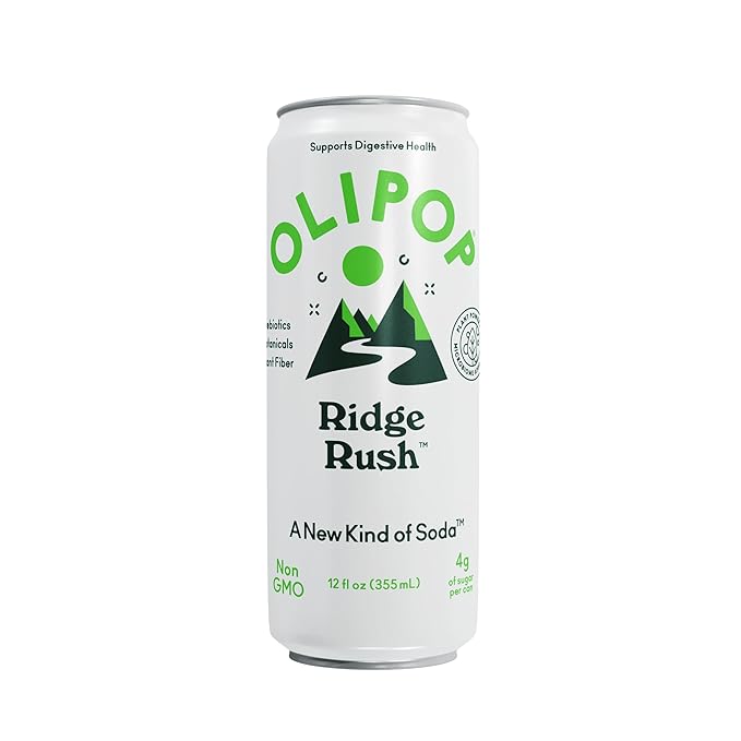 OLIPOP Sparkling Prebiotic Soda Ridge Rush Pantry Pack Packed with Prebiotics Fiber and Botanicals Gluten Free GMO Free 12oz Skinny Can (12 Pack)