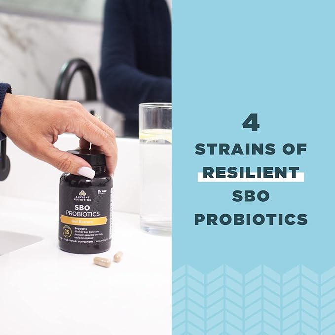 Ancient Nutrition Probiotics SBO Probiotics Gut Restore 60 Ct Promotes Gut Health Digestive and Immune Support Gluten Free Ancient Superfoods Blend 25 Billion CFUs* Per Serving