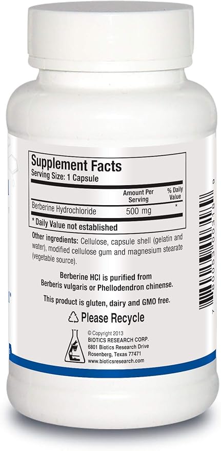 BIOTICS RESEARCH Berberine HCl Botanical Berberine Supplement 500mg Per Serving - Supports Heart Health Immune System Healthy GI Healthy Cholesterol Gluten Free - 90 Capsules
