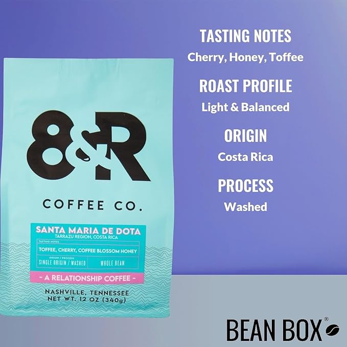 Santa Maria De Dota Costa Rica - Roasted by 8th &amp Roast Coffee Co. - Whole Bean Coffee - 12 Ounce Bag