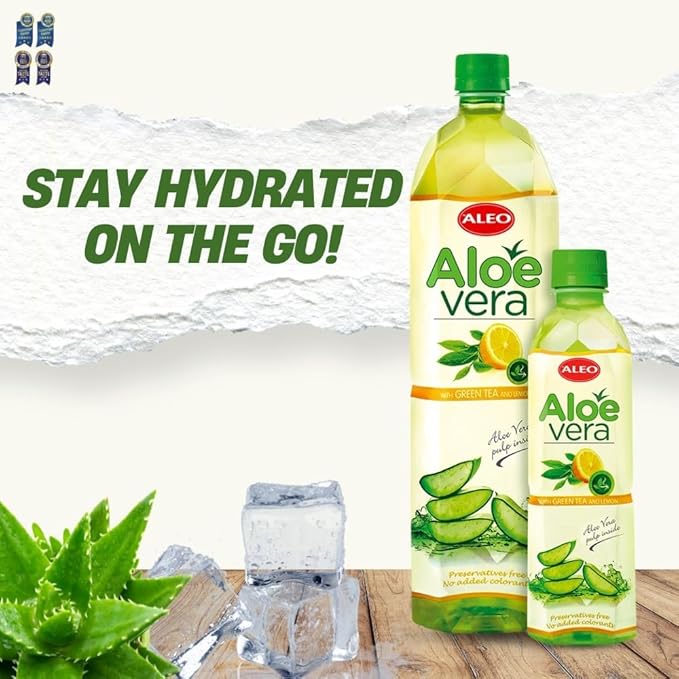 ALEO 1.5L x 12 Premium Green tea and Lemon Aloe Vera Drink - Natural No Preservatives No Artificial Colors Superior Taste Award 2025
