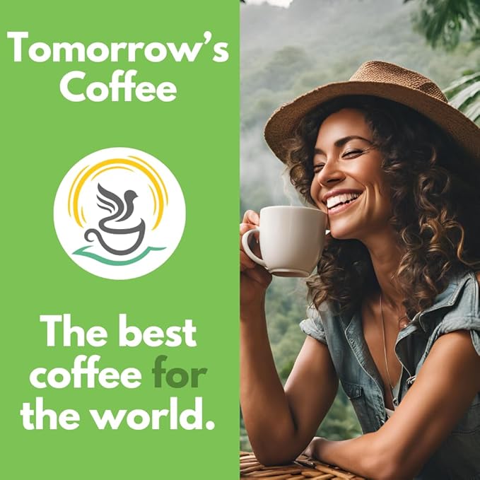 Tomorrow's Coffee Organic Smithsonian Bird Friendly Certified Fair Trade Shade Grown Coffee Dark French Roast with chocolate flavor | Sustains Amazon Rainforest Compostable Bag Eco-Friendly Pack