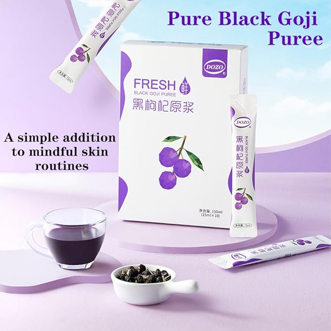 DOZO Pure Black Goji Berry Puree 10.14 fl oz (300 ml) Concentrated Black Wolfberry Essence No Sugar Added No Additives 黑枸杞原浆