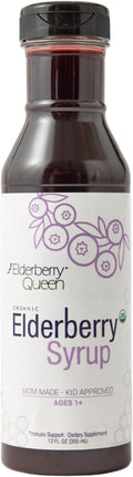 Elderberry Queen Organic Elderberry Syrup 12 Fl Oz - Immune Support Formula with Sambucus Black Elderberry &amp Aronia Berry - Pure Natural Certified Organic Elderberry Syrup for Kids and Adults