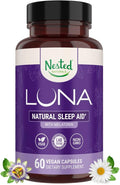 Nested Naturals Luna Sleep Aid - Non-Habit Forming Natural Sleeping Pills for Adults with Naturally Sourced Ingredients - Valerian Root Melatonin Chamomile Lemon Balm and More - 60 Vegan Capsules