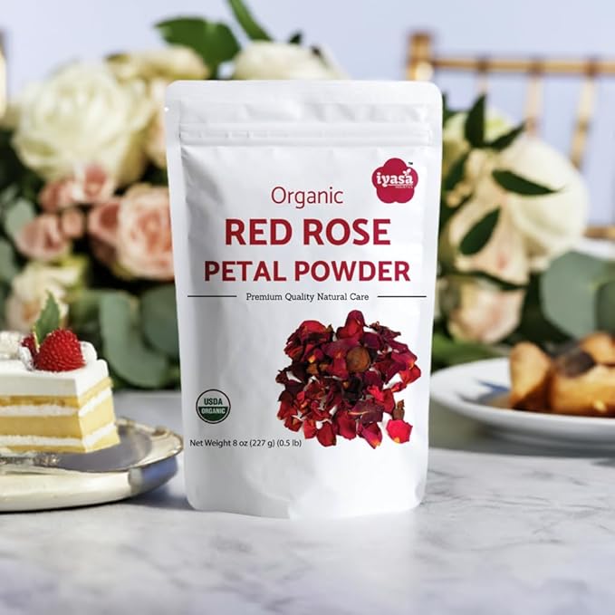 Certified Organic Red Rose Petals Powder Rosa Centifolia Food Grade for Baking Cooking Tea Latte Summer Drinks DIY Skin and Hair Care Products 16 oz 453 gm