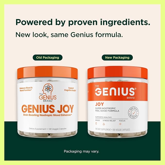 Genius Joy - Nootropic Supplement w/Sam-e Panax Ginseng &amp L-Theanine – 100 veggie pills