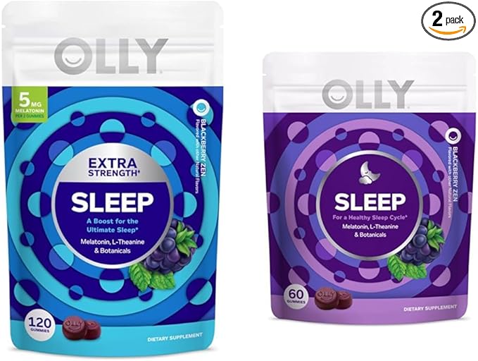 OLLY Extra Strength 120 Count &amp 60 Count Sleep Gummies with Melatonin L-Theanine and Botanicals for Occasional Sleep Support