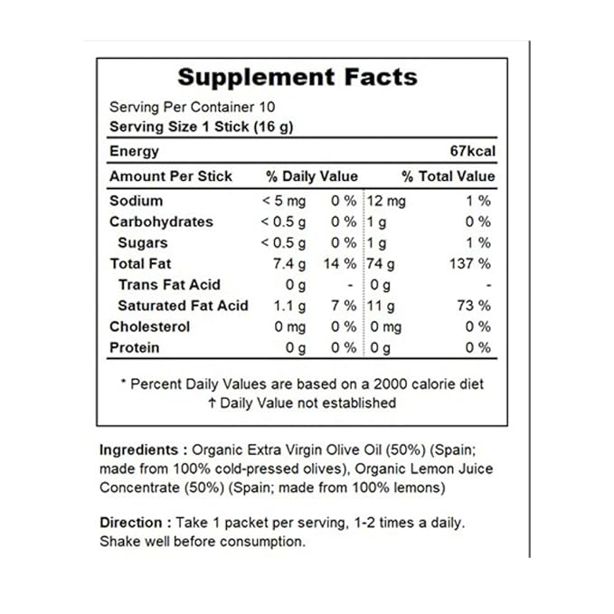 BB LAB Organic Olive &amp Lemon Dual Shot 50:50 Ratio Cold-Pressed Extra Virgin Olive Oil &amp NFC Lemon Juice 16g*10 Sticks