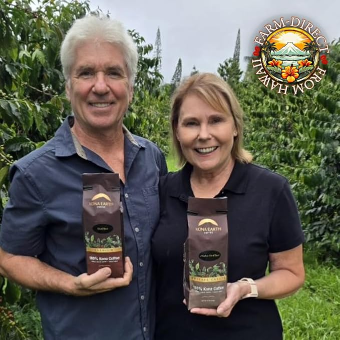 KONA EARTH 100% Kona Classic Coffee Dark Roast Whole Bean (8oz) Farm-Direct Authentic Hawaiian Kona Coffee beans from Hawaii’s Big Island Micro-Batch-Roasted