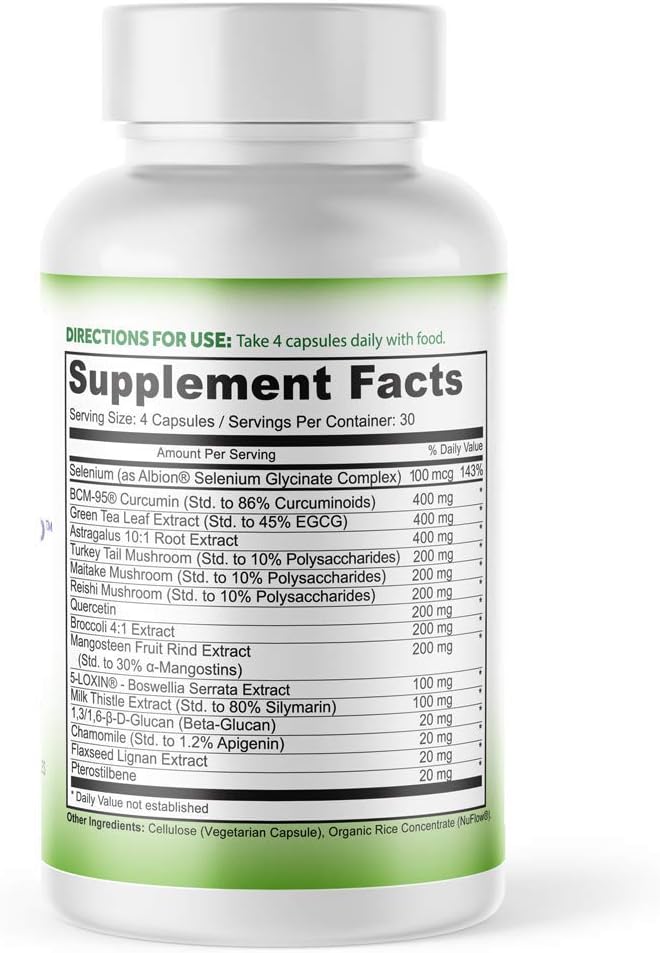 CELL STOP - Powerful Cell Division Support Propriety Blend includes Curcumin Green Tea Reishi Mushroom Turkey Tail Mushroom Broccoli Extract 13/16 Beta Glucan and Others - 120 Veggie Capsules