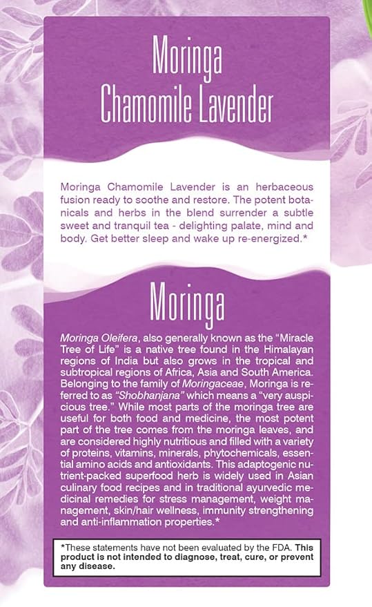 Davidson's Organics Moringa Chamomile Lavender 25-count Tea Bags Pack of 6