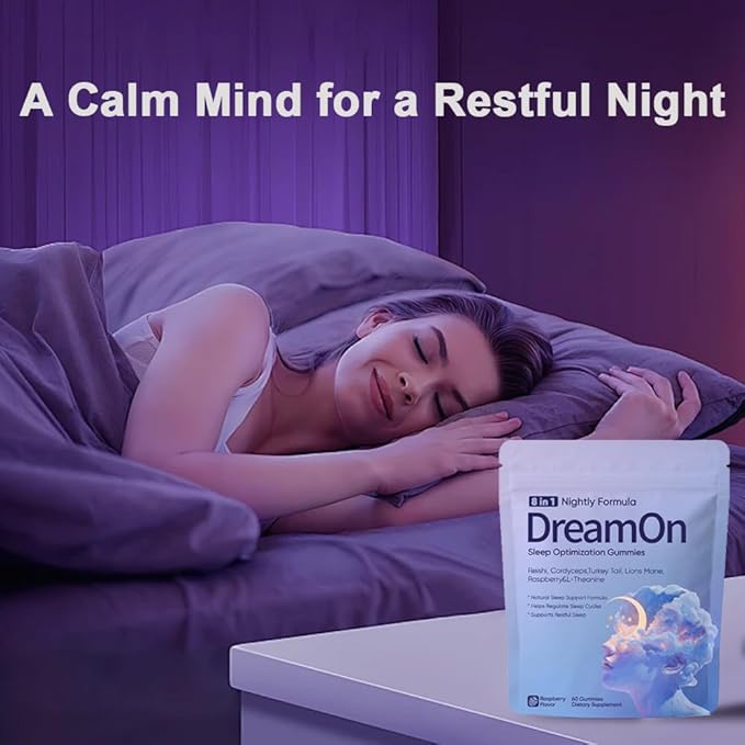 DreamOn Sleep Optimization Gummies with Reishi Cordyceps Lions Mane Turkey Tail L-Theanine Magnesium &amp 2.5mg Melatonin for Sleep Support 60 Gummies