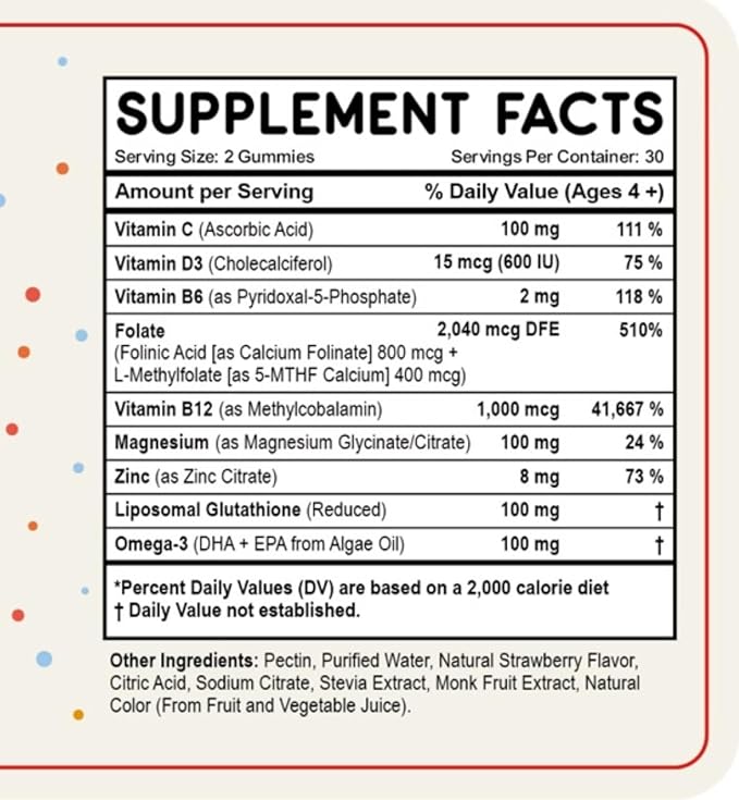 Folinic Acid Gummies for Kids &amp Adults – with L-Methylfolate Methyl B12 P5P B6 Magnesium Glycinate Vitamin D3 &amp C Methylated Folate Support for BrainFocus Mood &amp Cellular Health – 5-M