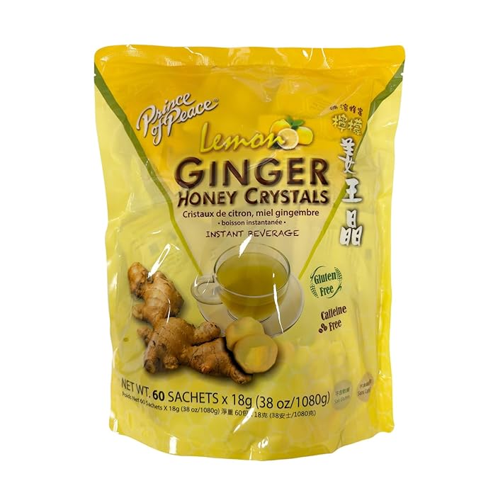Prince of Peace Instant Ginger Honey Crystals with Lemon 60 Sachets – Instant Hot or Cold Beverage – Easy to Brew – Drink Like a Tea – Caffeine and Gluten Free – Real Ginger
