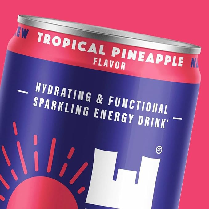Sunshine Sparkling Energy Drink Tropical Pineapple with Daily Essential Vitamins 360mg of Electrolytes 70mg of Natural Caffeine 12 Fl Oz (Pack of 24)