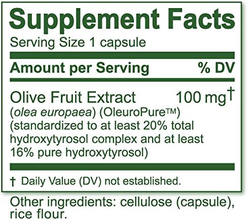 20% Hydroxytyrosol Complex™ Olive Fruit Extract - Super Strength 100% Grown &amp Extracted in Spain. 90 Capsules 100 mg from The Maker of Real European Olive Leaf Extract