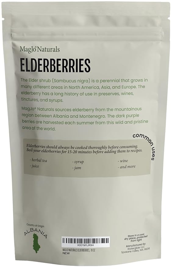 MagJo Dried Elderberries - 100% Wild crafted Dried Elder berries - 2lb Bulk - Non-Irradiated Non-GMO Whole Black Elderberry Immune Support - Raw Vegan Sambucus 2 Pack