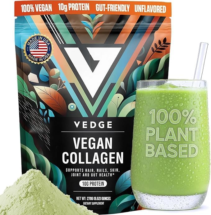 VEDGE Vegan Collagen Powder - Plant-Based Collagen Supplement for Hair Skin Nails Joint &amp Gut Health. Collagen Peptides