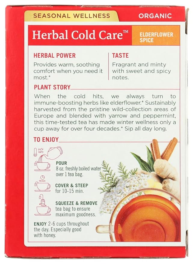 Traditional Medicinals Organic Herbal Cold Care Elderflower Spice Herbal Tea Warm &amp Comforting Seasonal Wellness (Pack of 6) - 96 Tea Bags Total