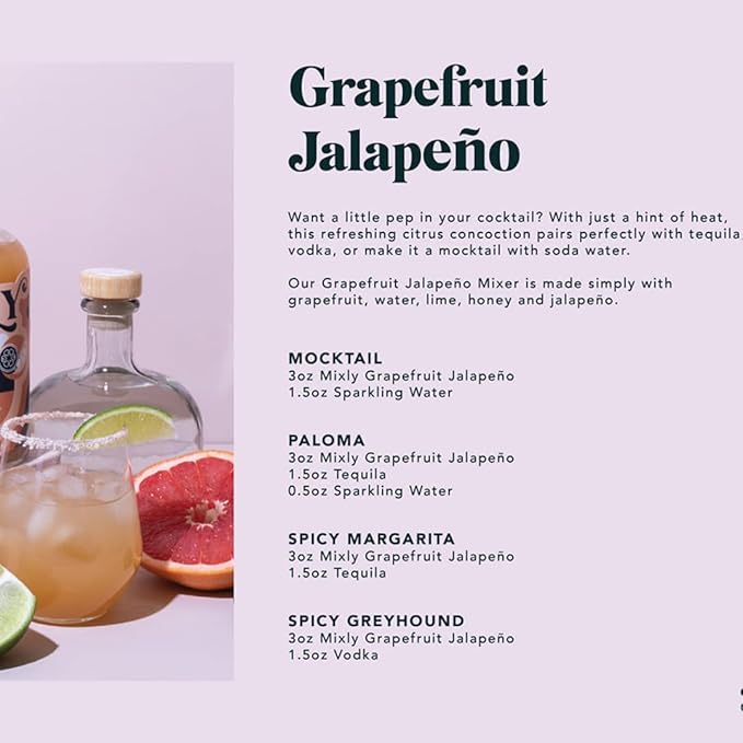 Mixly Grapefruit Jalapeño Mixer Spicy Margarita Mix Paloma Made with Fresh Squeezed Juice Ready to Drink Use with Vodka Tequila Soda Water 16 oz.
