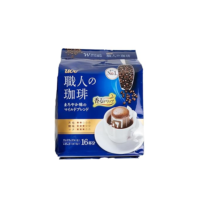 UCC Shokunin Coffee Mild Blend Single Serve Japanese Style Pour Over Coffee Imported from Japan 96 Individual Bags 0.25 Oz (7g) per bag Sun-Dried Beans Artisan Crafted Each Bag Makes 5 oz Cup