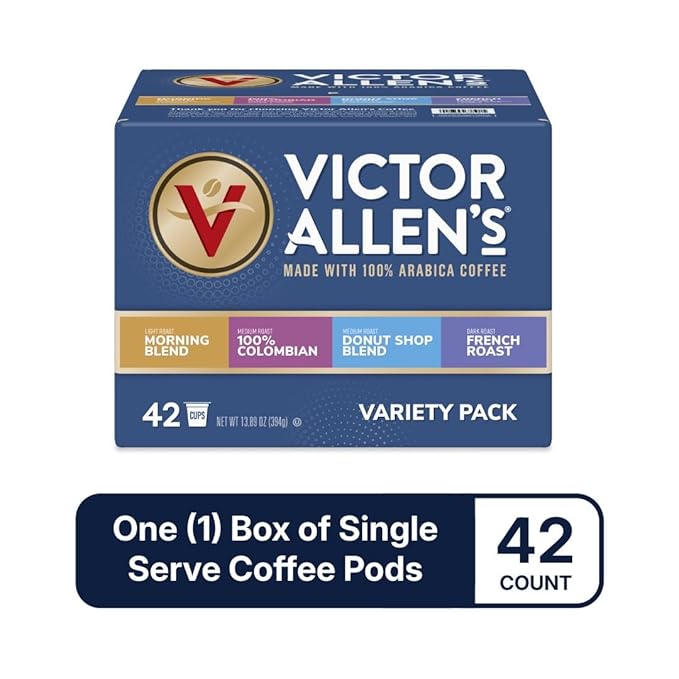 Victor Allen's Coffee Variety Pack (Morning Blend 100% Colombian Donut Shop Blend French Roast) 42 Count Single Serve Coffee Pods for Keurig K-Cup Brewers