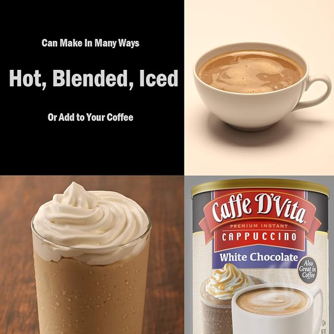 Caffe D'Vita White Chocolate Mix - Gluten Free No Cholesterol No Trans Fat 99% Caffeine Free Instant Coffee Mix - 96 Oz (Pack of 6)