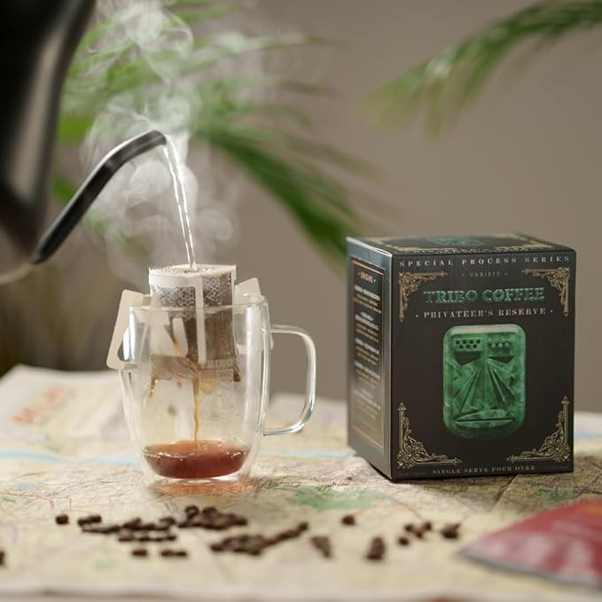 Tribo Coffee Single-Serve Portable Pour Over Drip Coffee - Privateer's Reserve - Colombia Exotico - 5 Servings (Light Roast)