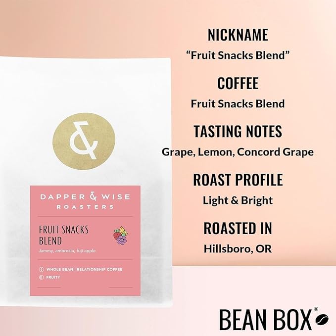 Fruit Snacks Blend - Roasted by Dapper &amp Wise - Freshly Ground Coffee - 12 Ounce Bag