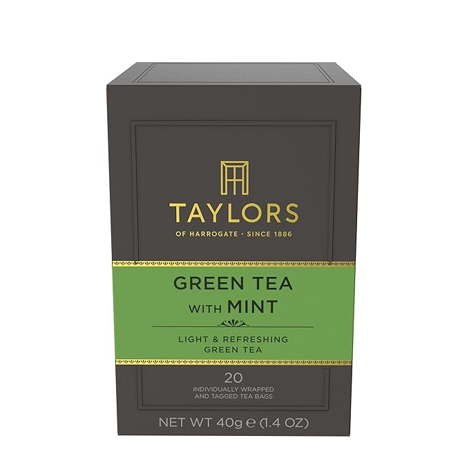 Taylors of Harrogate Green Tea with Mint Individually Wrapped Bags 20 Count (Pack of 6) Refreshing Light &amp Lively Caffeinated Enjoy Hot or Iced 120 Teabags Total