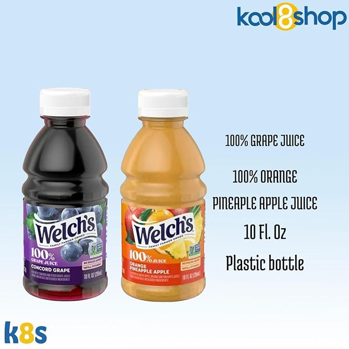 Welch’s 100% Variety Pack Juice Drink 10 fl oz Plastic Bottle 24 Pack + 2 Reusable Snack Bags by KOOL8SHOP Infinite Deals