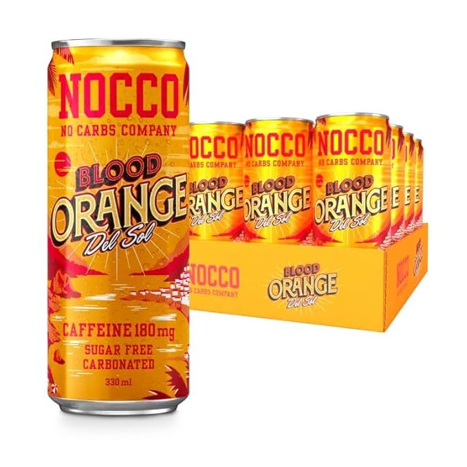 NOCCO BCAA DRINK | Blood Orange Del Sol 330 ml | BCAA | 105 mg caffeine | Energy drink | Buxtrade | Miscellaneous Quantities (24 cans)
