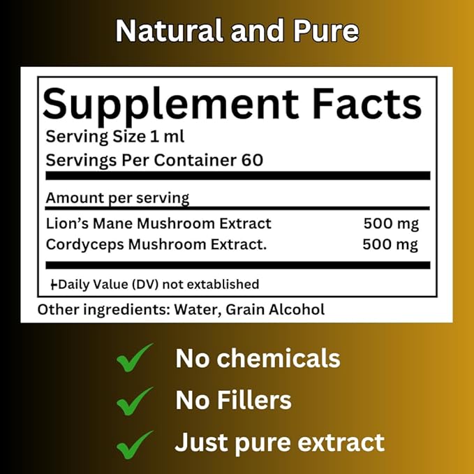 Morning Routine Mushroom Tincture High Potency Double Extracted 60 Daily Doses Lion's Mane and Cordyceps